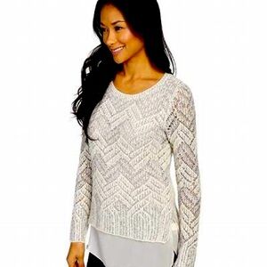 Metallic Thread Silver and White Chevron Sweater from Lucky Brand